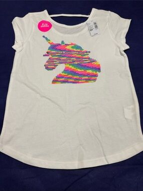 Girls' White Unicorn Flip Sequin Tee